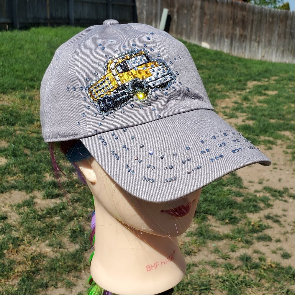 Ladies Gray & Yellow Dump Truck BLING Hat NEW